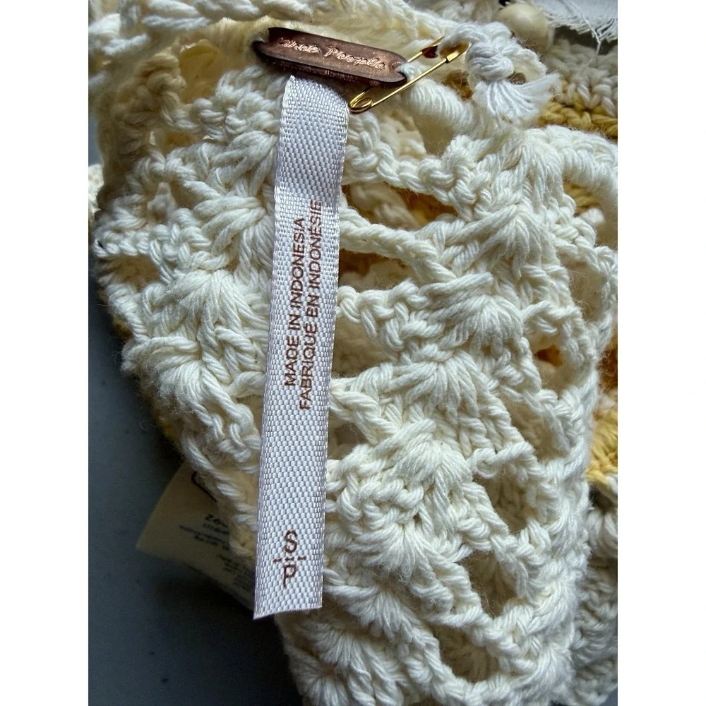Free People Intimately Sweet On You Crochet Bra Top Ivory Yellow Lace Up S NWT